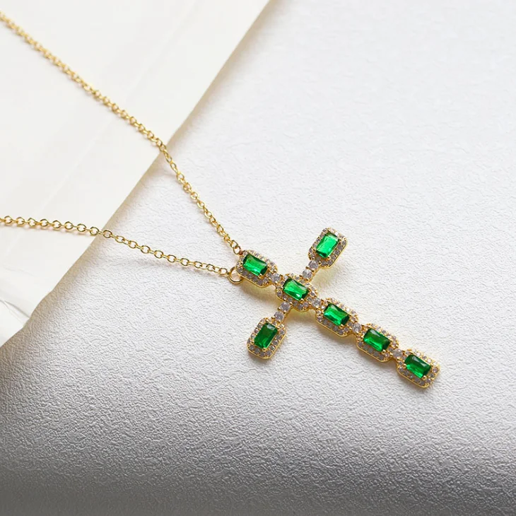 green stone cross necklace