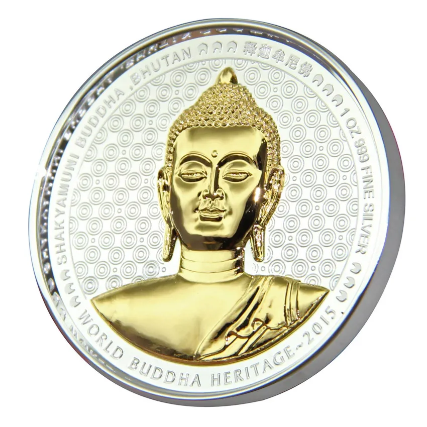 Custom Two Tone Plated Silver and Gold Buddha Commemorative Coin