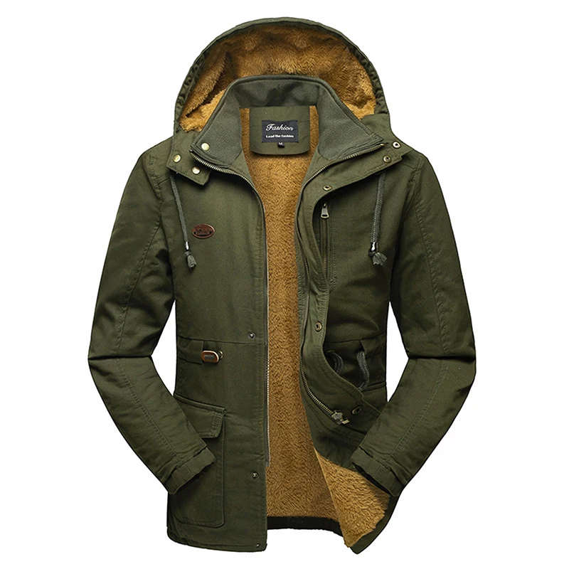 Windproof Fleece Jacket Men Warm Thick Windbreaker Coats Winter Hooded ...
