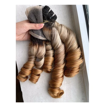 Wholesale Super Double Drawn Roll Bouncy Ombre Color Hair Extensions Curly Hair from Vietnam Best Supplier