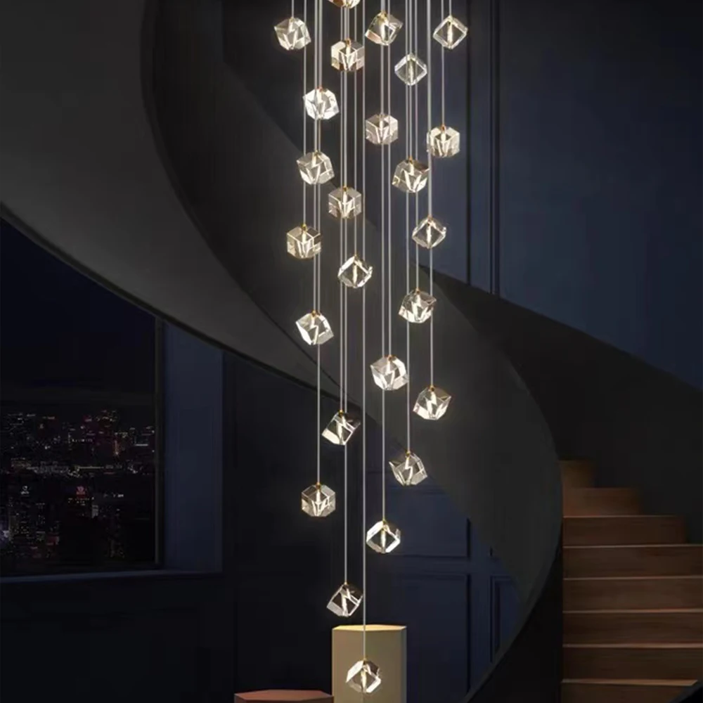 Staircase Long Chandelier Modern Simple Creative Nordic Crystal Chandelier