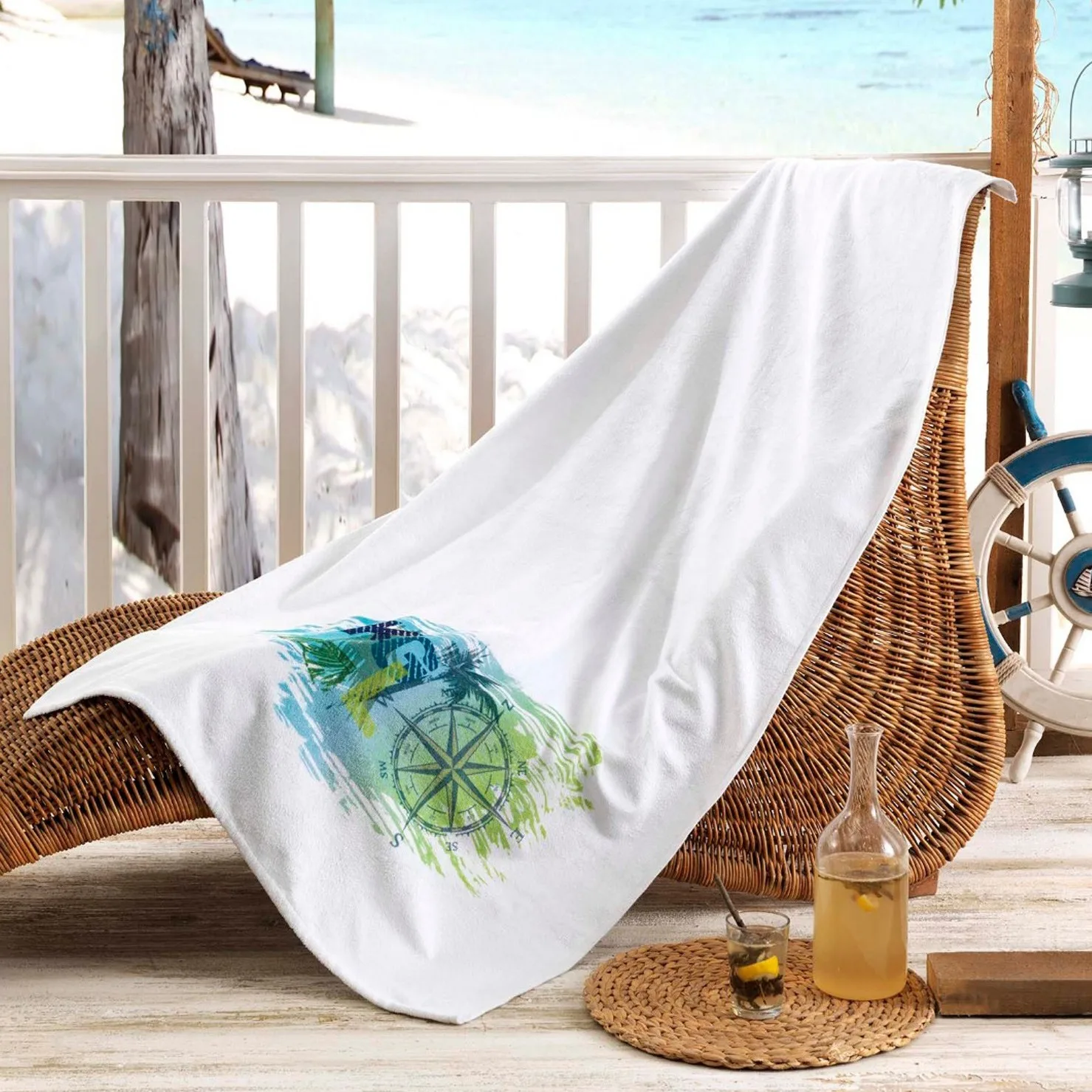 high quality fashion 100% turkish white printed beach towel