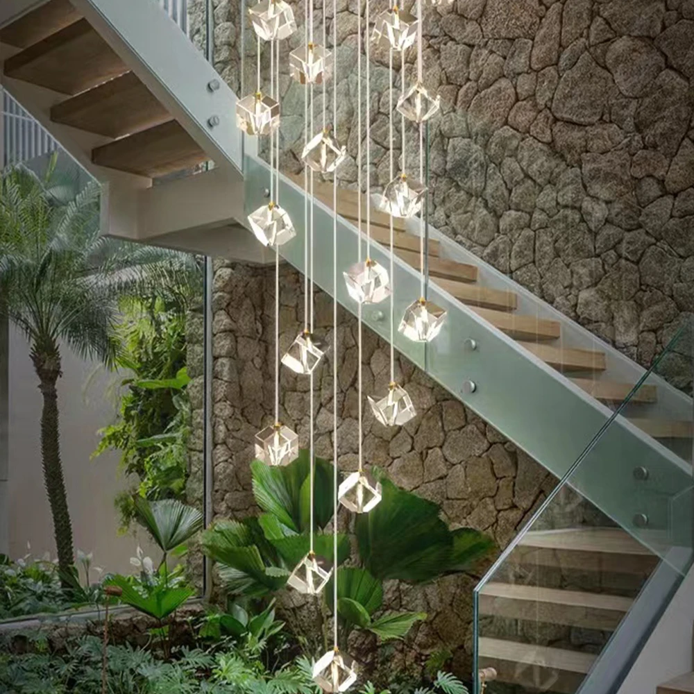 Staircase Long Chandelier Modern Simple Creative Nordic Crystal Chandelier