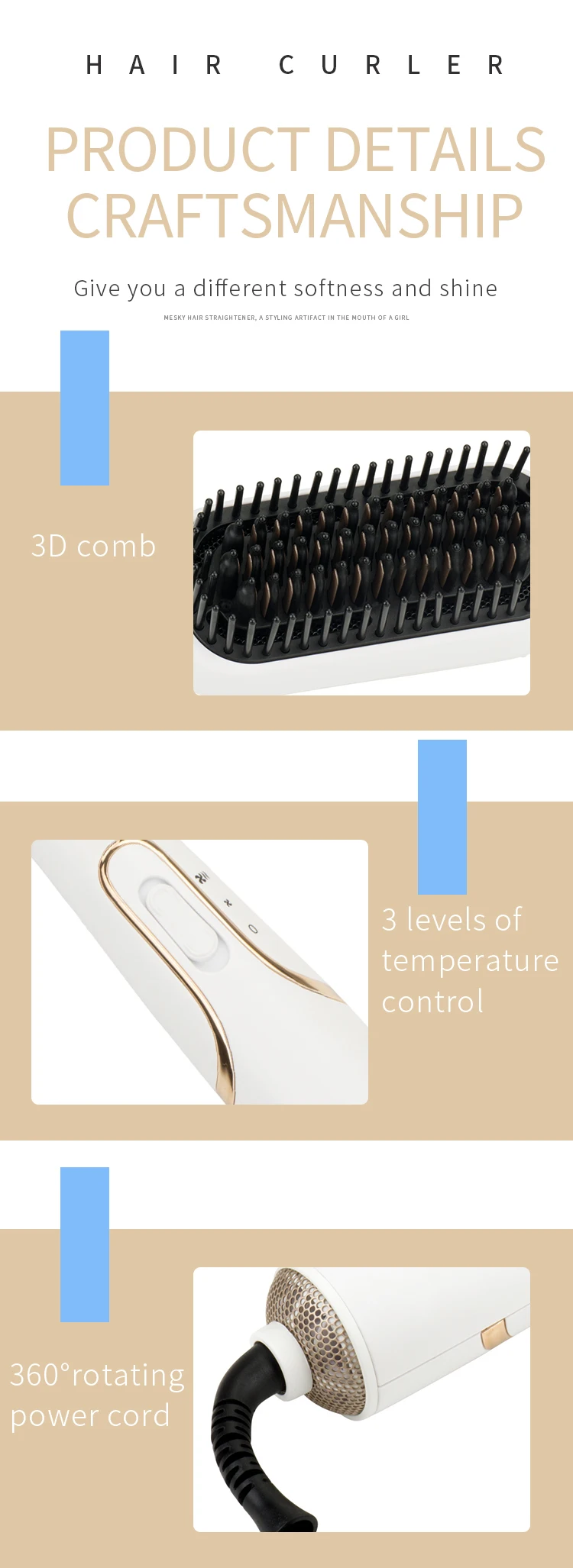 Professional Pressing Electric Hot Flat Comb High Fast Heat Press  Iron Comb Hair Straightener Curler Brush