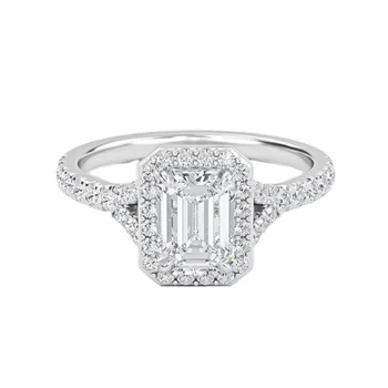 14K Gold Plated Emerald Cut Diamond Engagement Ring Halo For Women