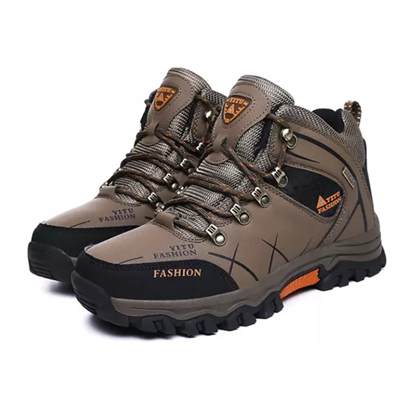 Пользовательский дизайн, высокий каблук, водонепроницаемые уличные Большие размеры, мужские зимние походные ботинки, обувь