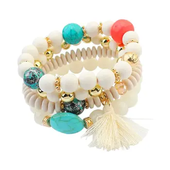 Multilayered Matte Plastic Acrylic Faceted Glass Bead Stretch Bracelet