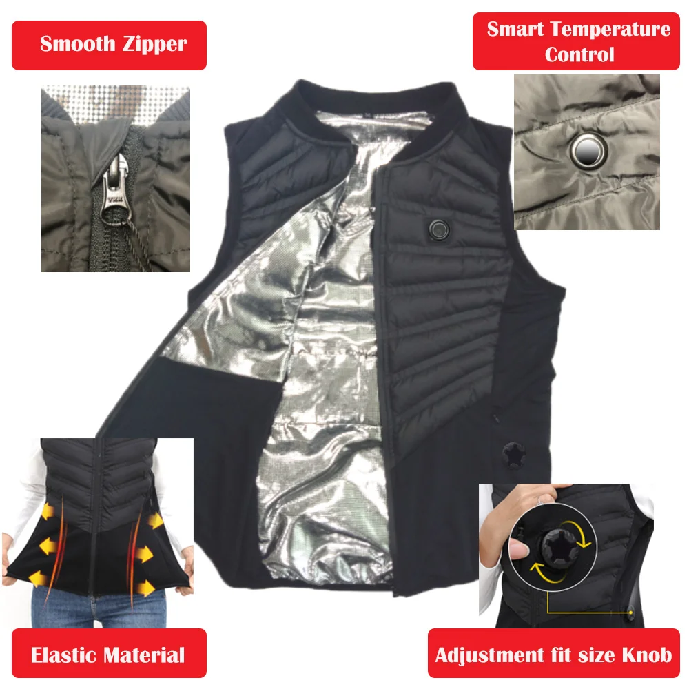 Высококачественный водонепроницаемый ветрозащитный износостойкий тканевый жилет с подогревом из эластичного материала и регулировкой ручки дизайн