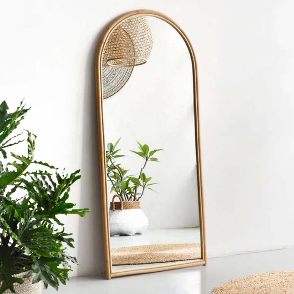 Source Creative Boho Decor Large Arched Rattan Mirror Brown Woven ...