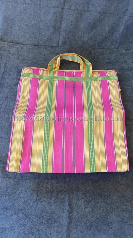 Recycled Nylon Striped Indian Market Shopping Bag Buy Hopping Bag