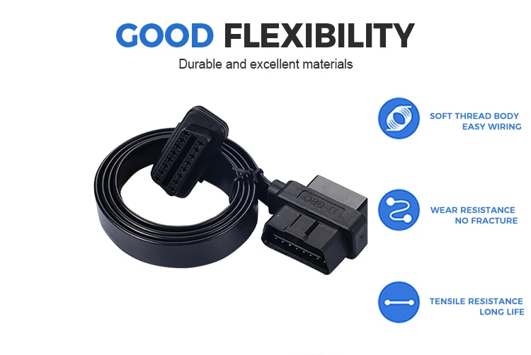 product obd ii y splitter cable male to dual female thin ribbon noodle design 16 pin universal diagnostic adapter 60cm-5