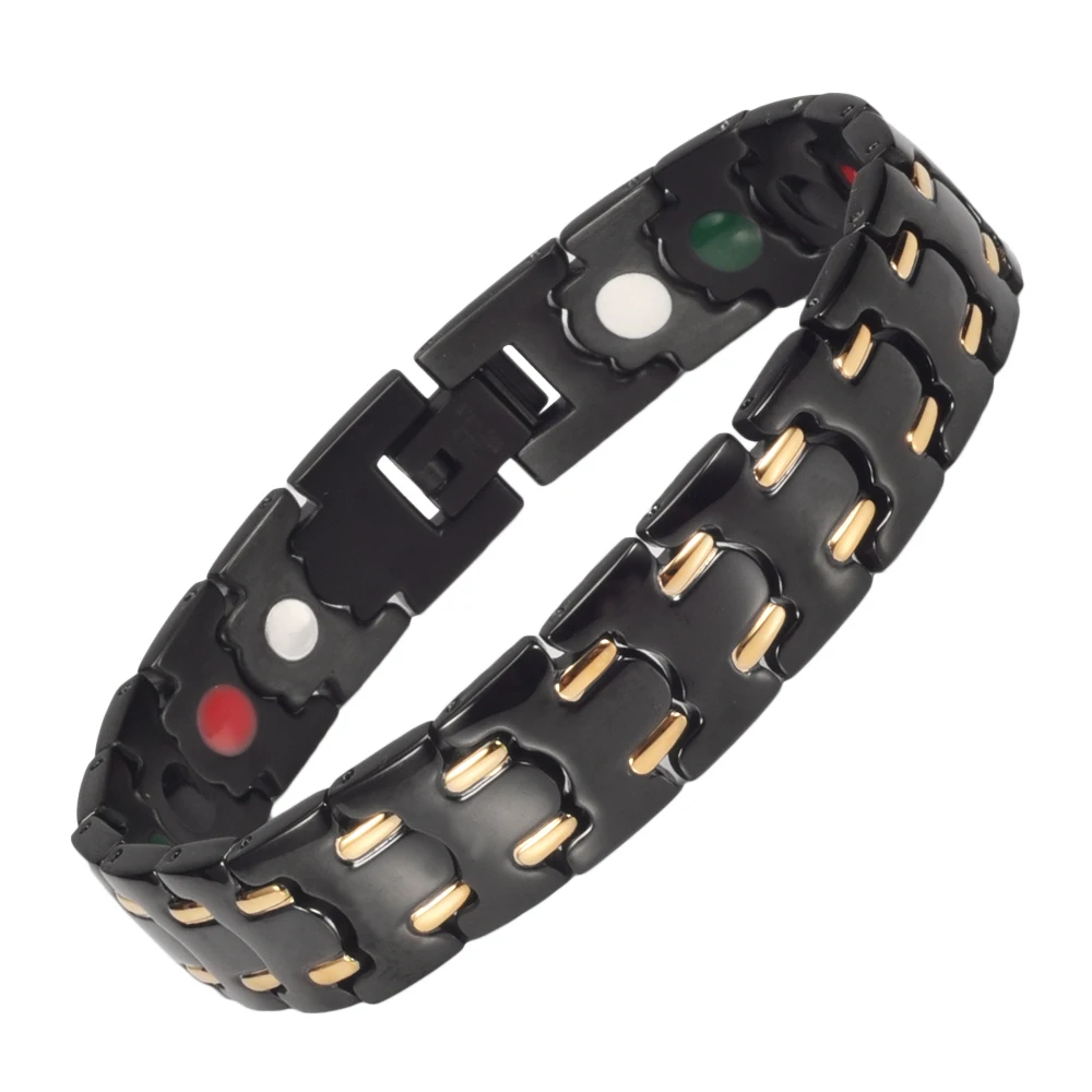 Energinox 5 in 1 Black and Gold Japan Stainless Steel Energy Health Benefits Ion Tourmaline Germanium Bracelet