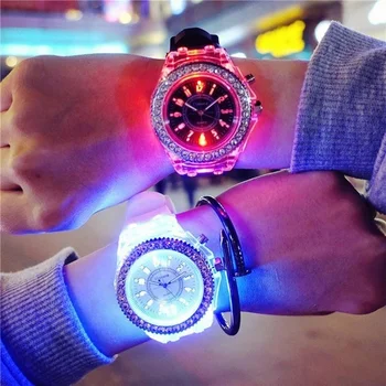 2021 Best selling Crystal Dial %100 New Silicone Strap led luminous watches Geneva Sport Watch