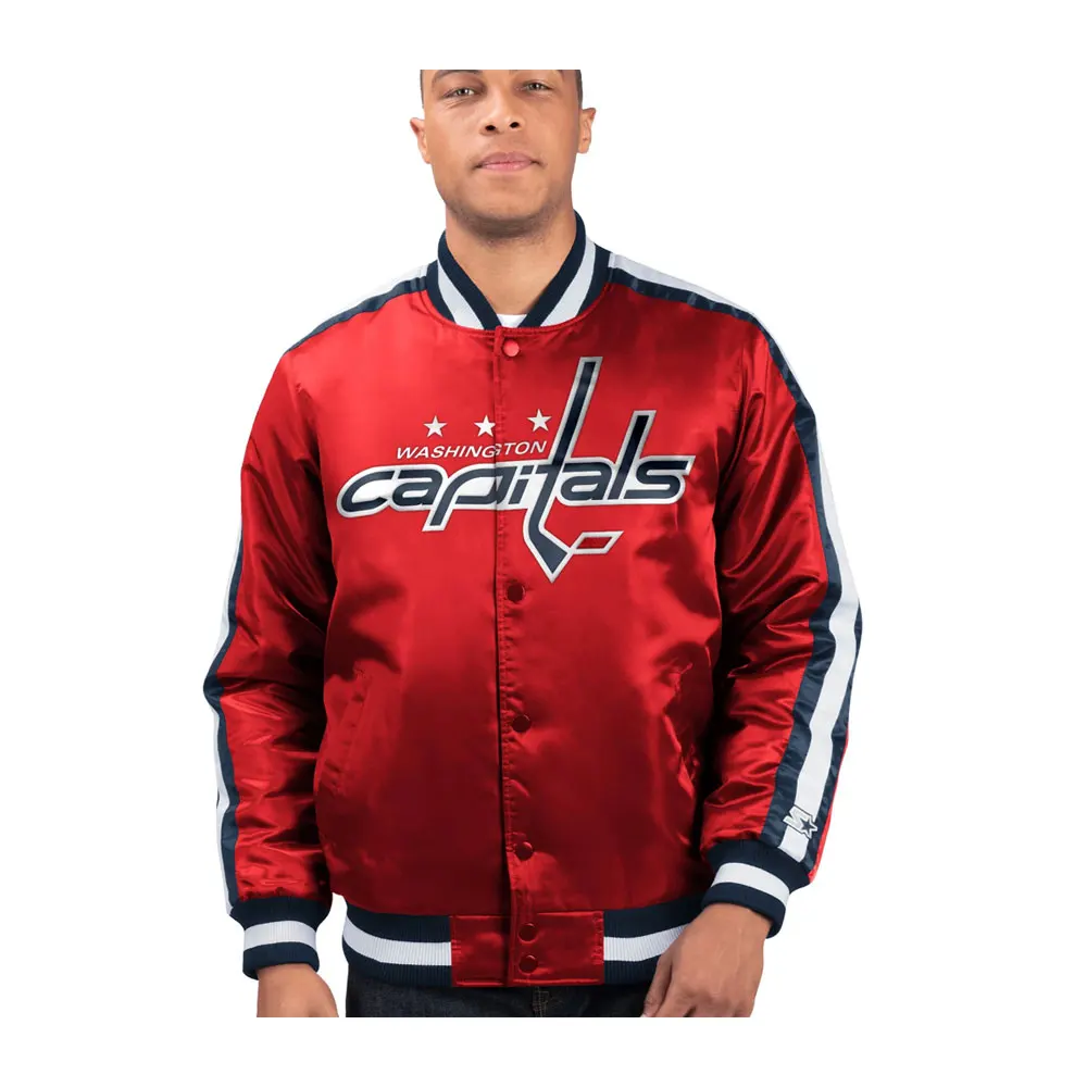 Satin Red Varsity Washington Capitals Jacket - Jackets Masters
