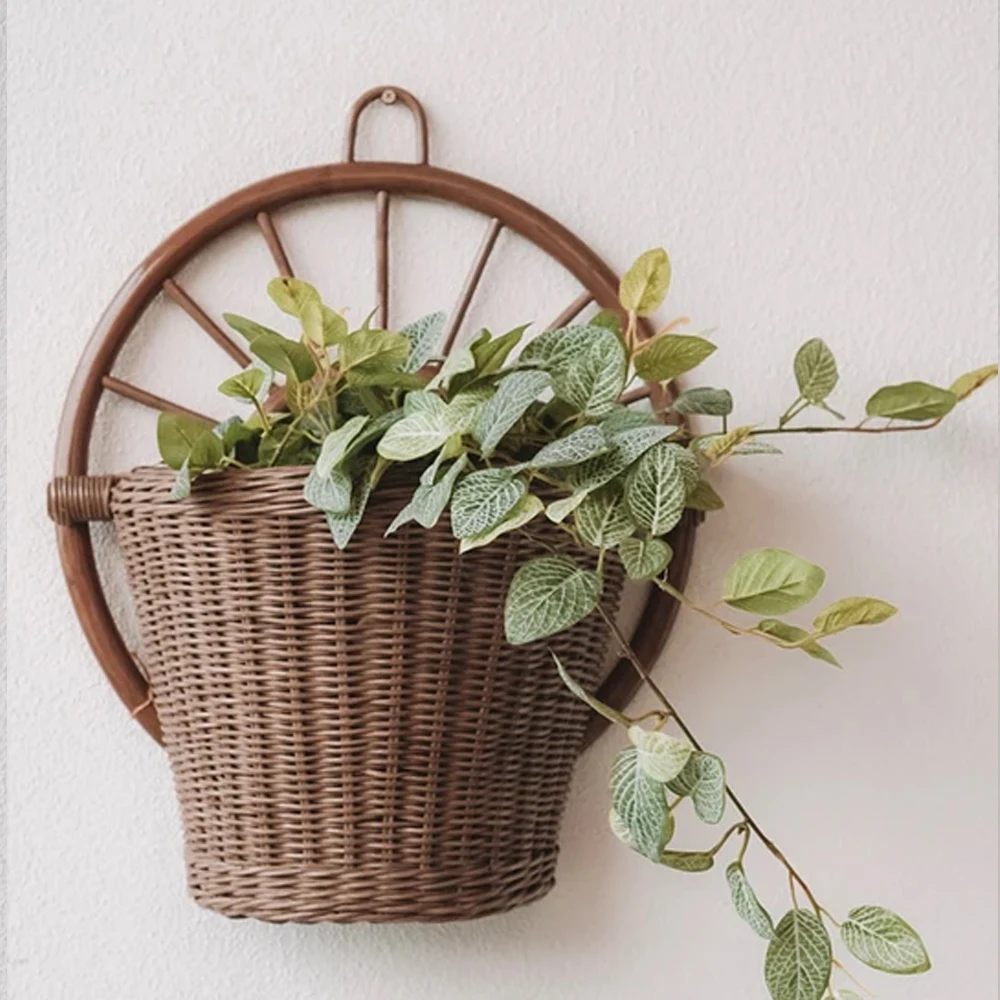 Decorative Rattan Wall Planter,Hanging Rattan Wall Planter Vintage