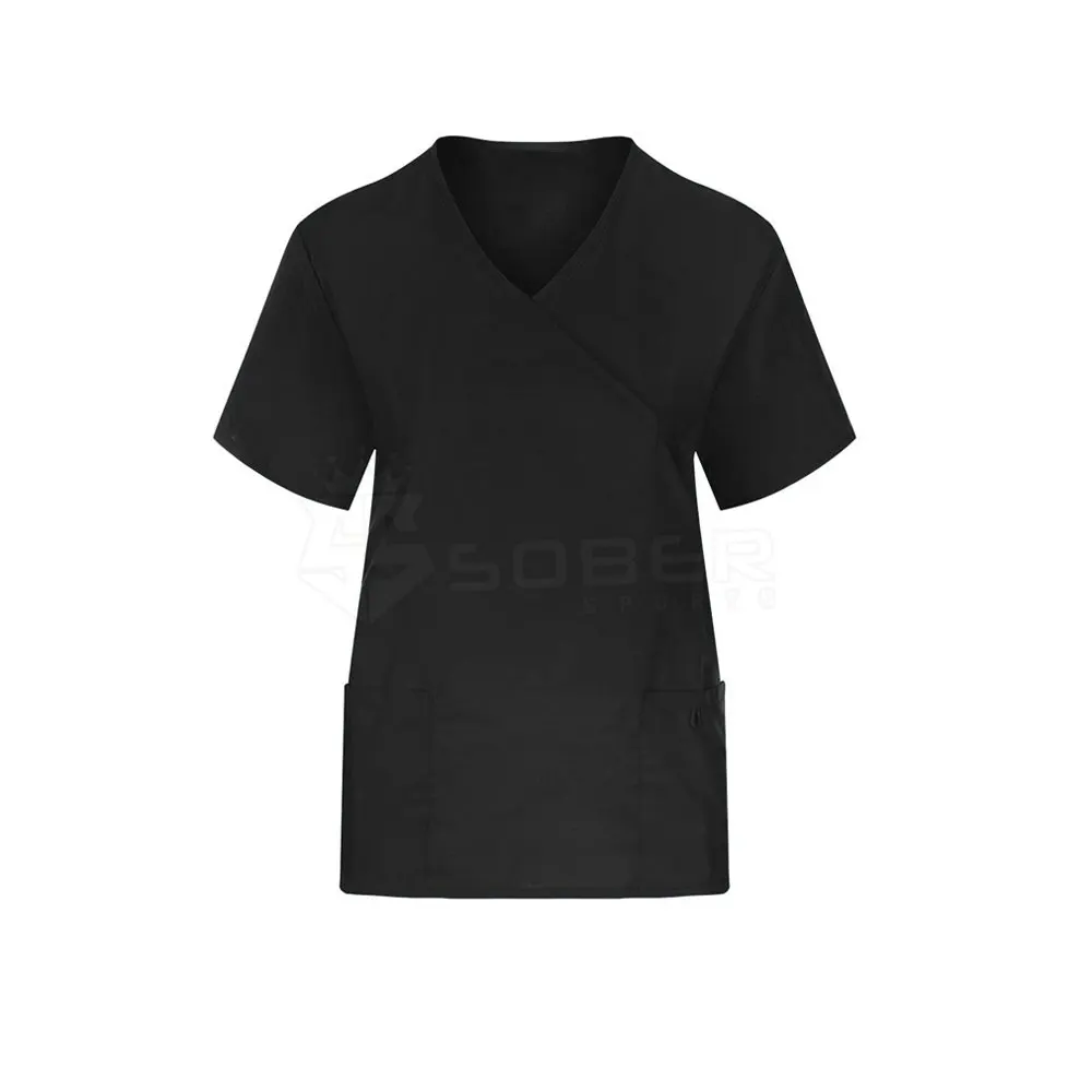 Comfortable Women's Nurse Medical Scrubs Solid Black Color Hospital Uniforms Convenient Nurse Suit Sets