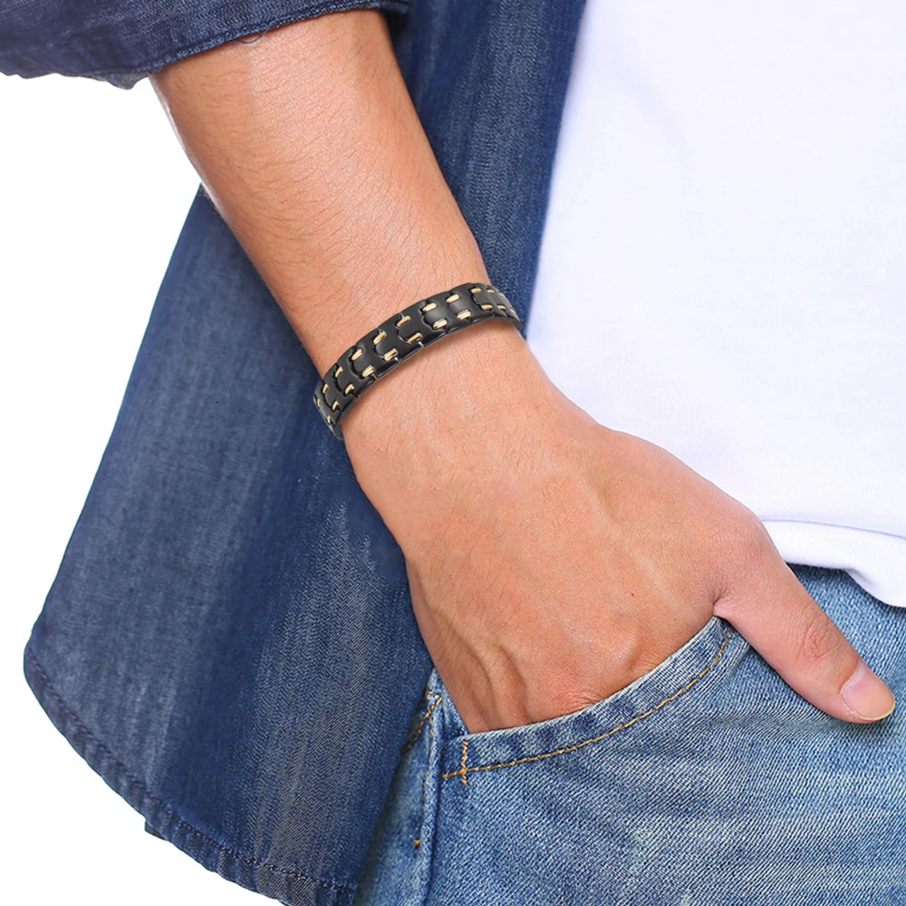 Energinox 5 in 1 Black and Gold Japan Stainless Steel Energy Health Benefits Ion Tourmaline Germanium Bracelet