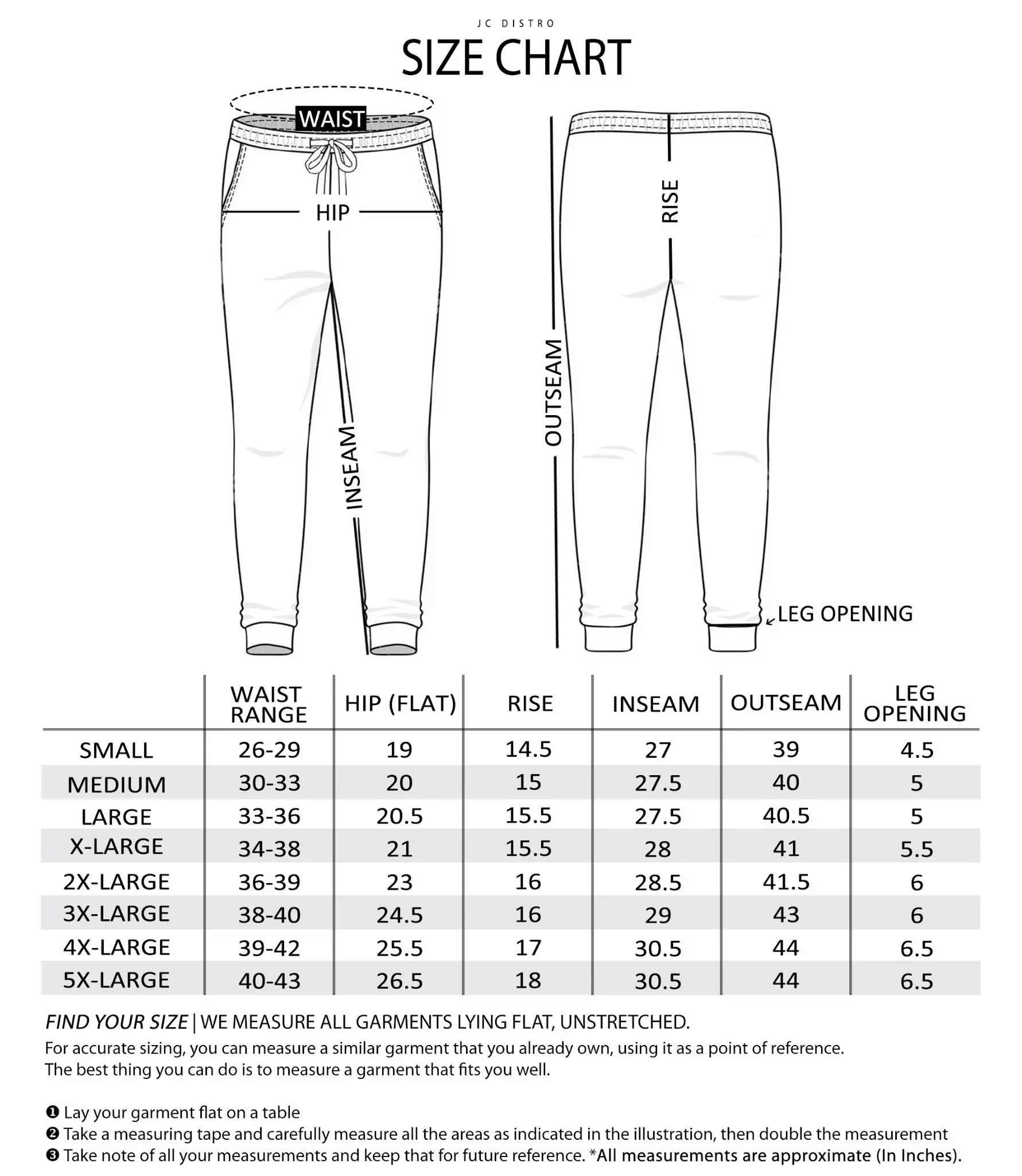 jogger pants size