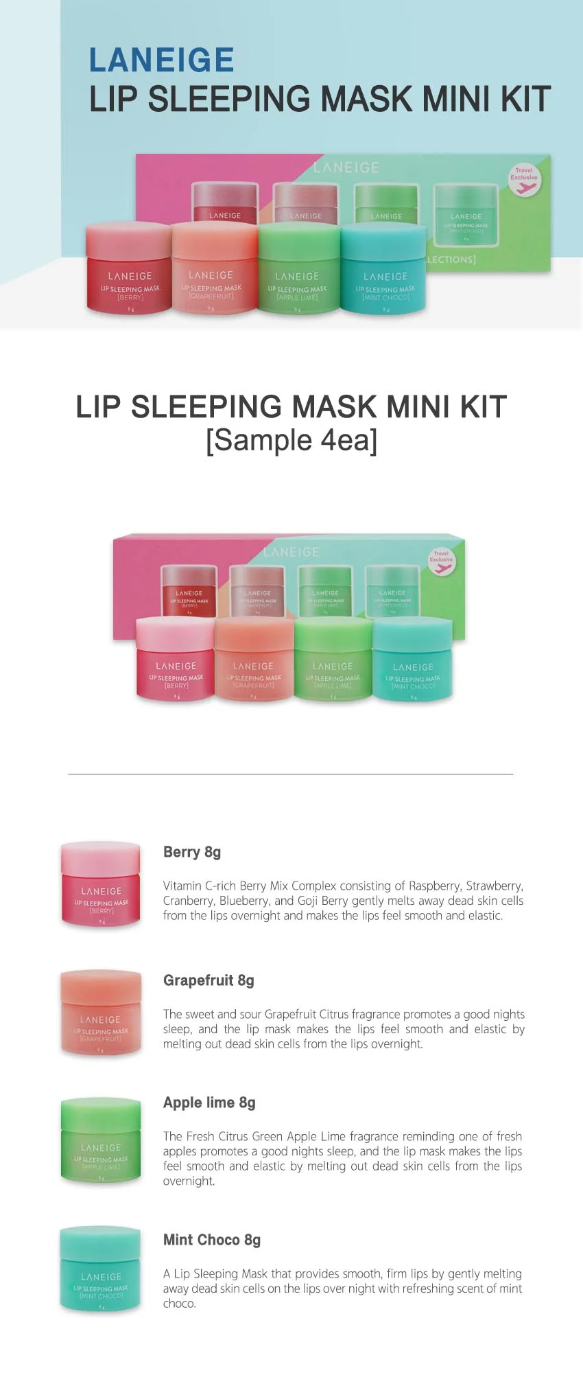 LANEIGE Korean Lip Sleeping Mask Set Nutritious Moisturizing Lip care 8g