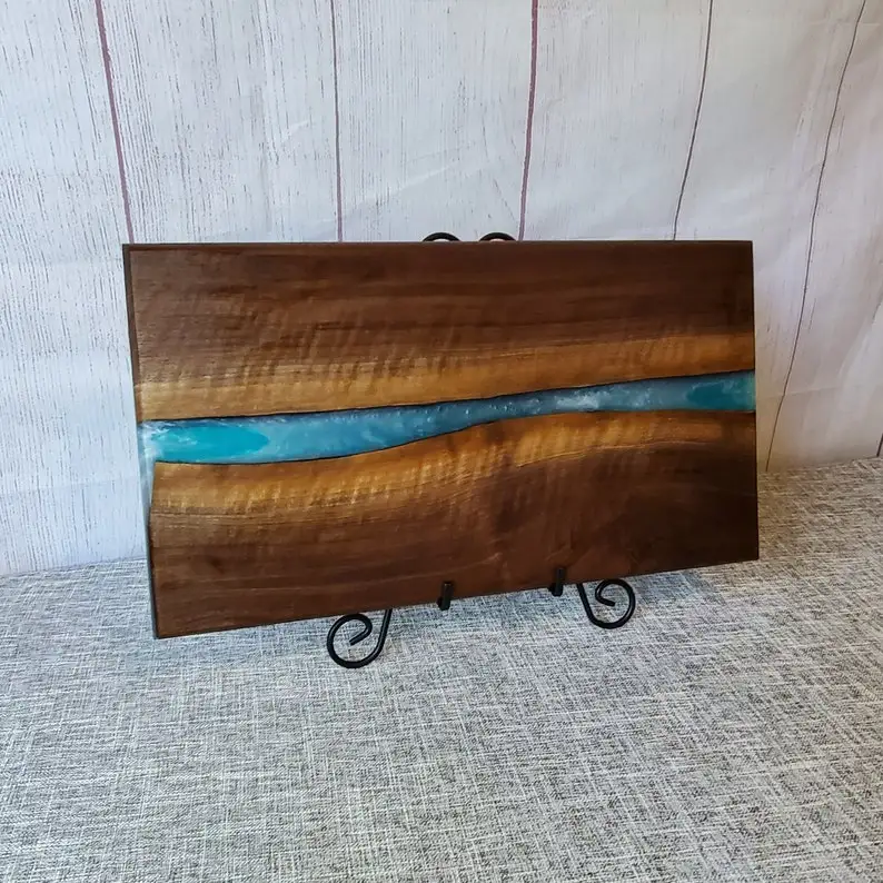 Cutting Board - Sapele Wood Accented with Onyx Epoxy Resin River