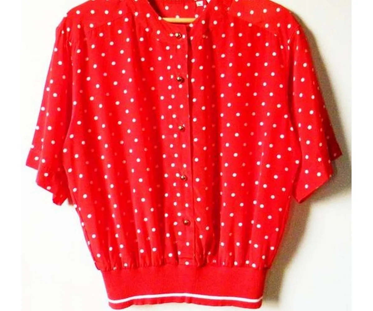 colorful polka dot blouse