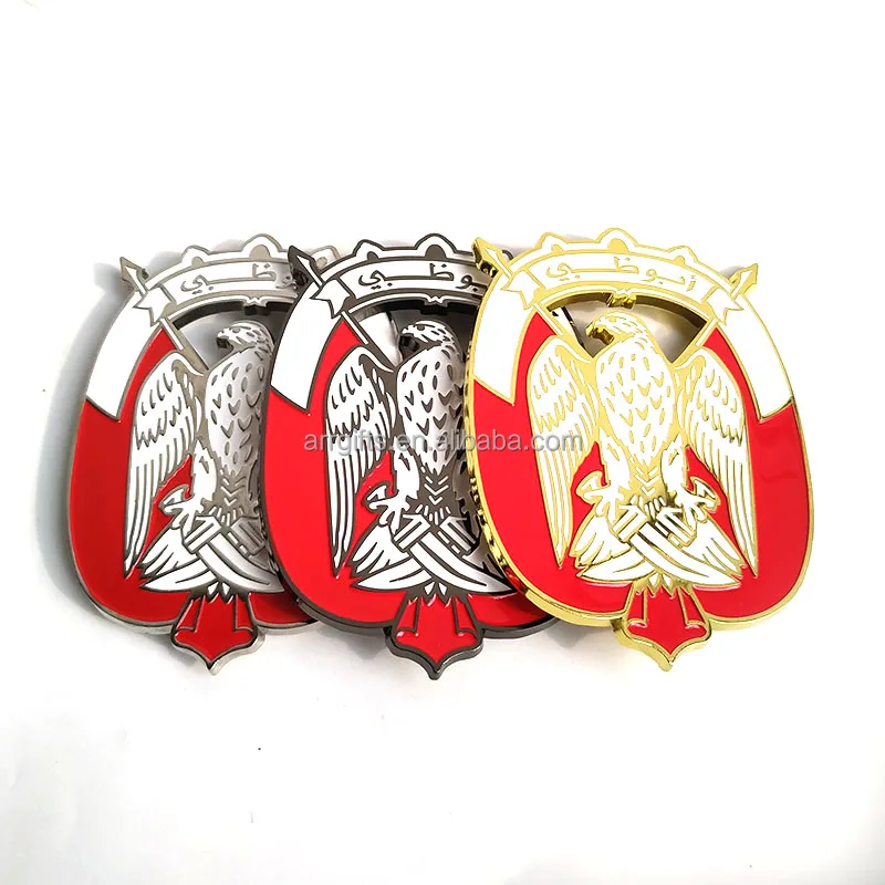 In Stock Custom Made 3D Uae Falcon Metal Car Badges Abu Dhabi Logo Car Stickers Emblem