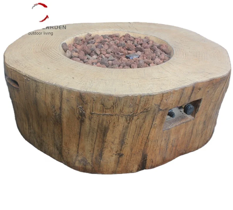 Concrete Gas Fire Pit Bowl Using As Coffee Table with Wood Vein Texture for Outdoor Living
