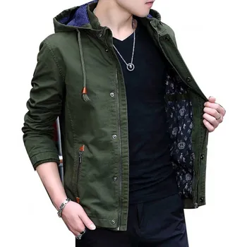 2022 Hot Sale Slim Fit Cotton Bomber Jacket Men Custom High Quality Army blue blACK Green Windproof Hooded Jacket