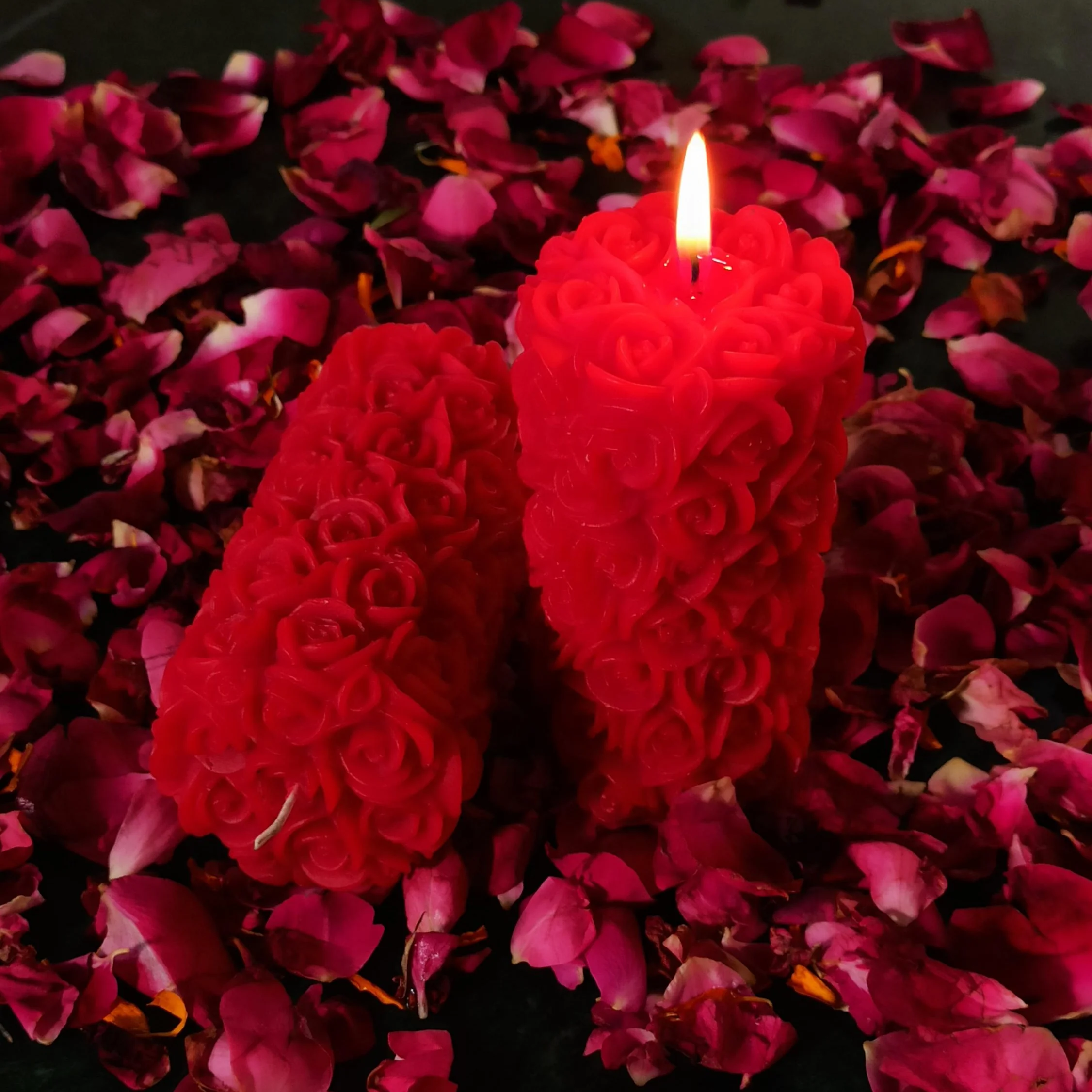Pillar Candles Candles & Holders Decorative Floral Pink Rose Wax Pillar ...