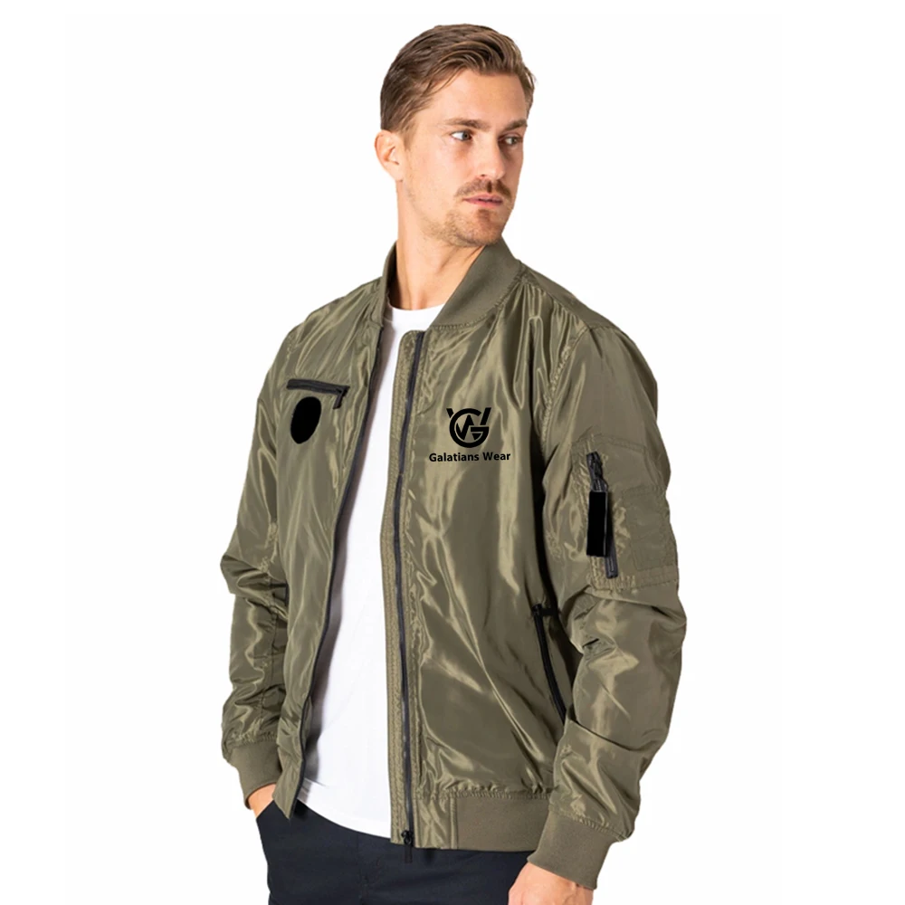 khaki color bomber jacket