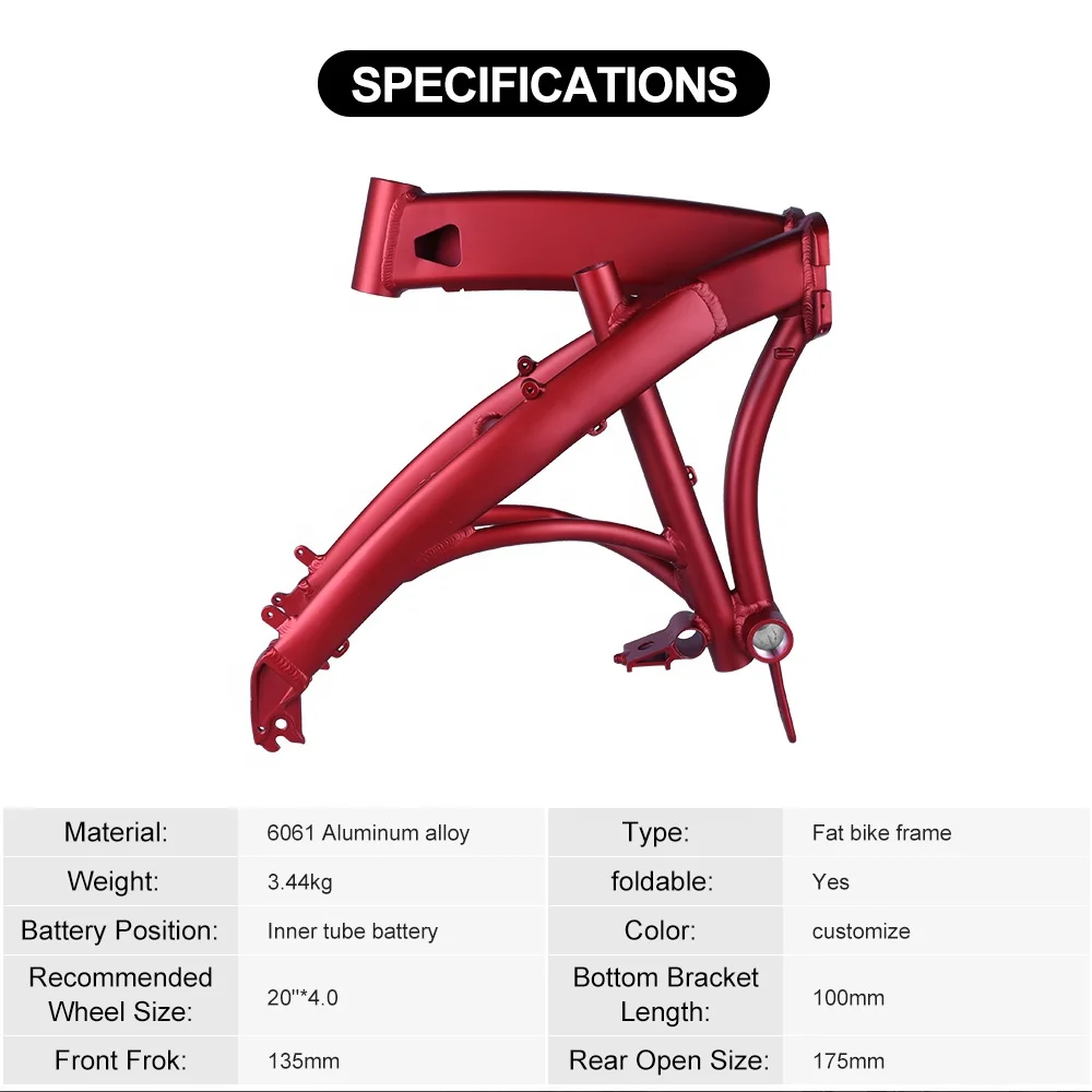 Рама для электровелосипеда 20 дюймов алюминиевый сплав 6061 внутренняя трубка рамы велосипеда на толстых покрышках регулируемая цветная электрическая складная
