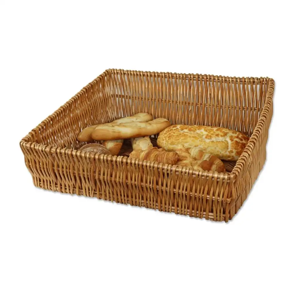 New Collections Eco-friendly Rattan Wicker Sloped Shop Display Basket Fruit Basket Bread Basket for Bakery and Supermarket