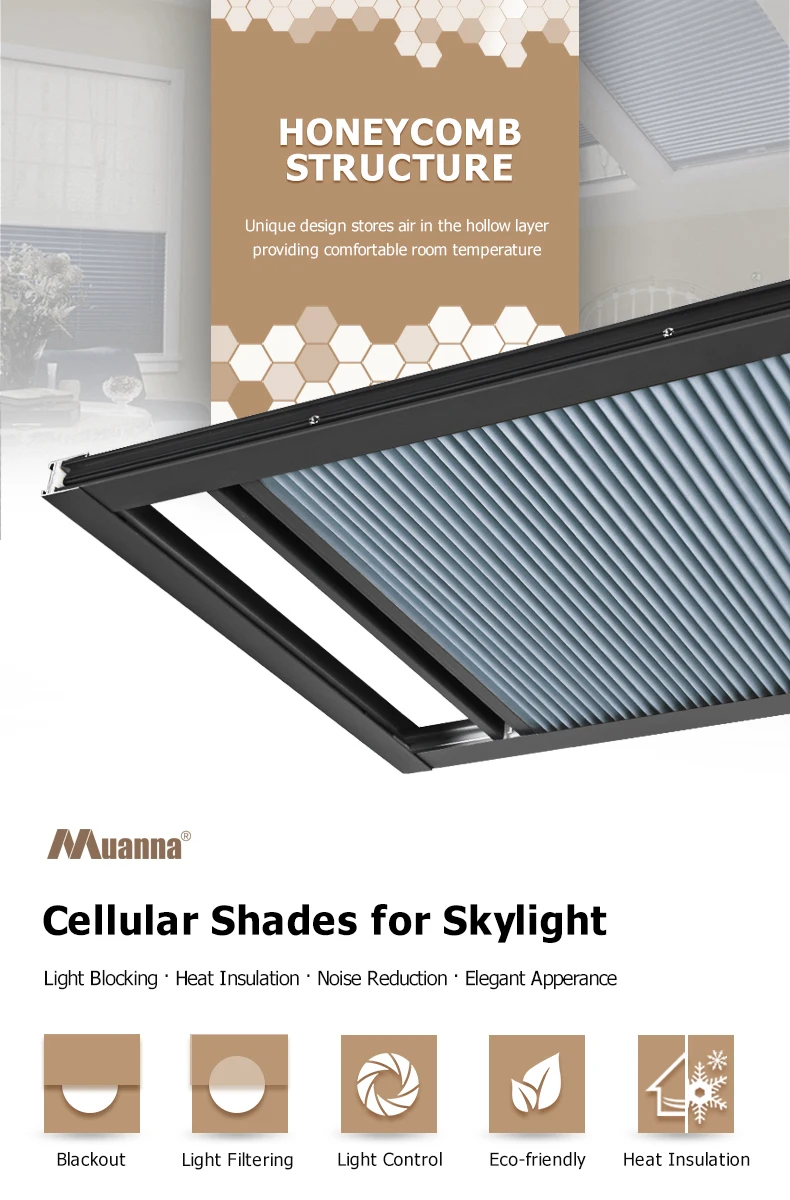 Modern Skylite Blinds Wifi Motorized Skylight Blinds Cellular Shade