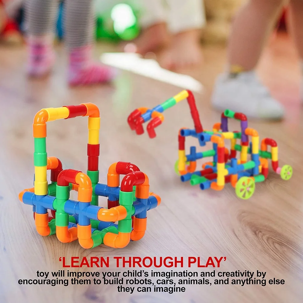 176pcs DIY Puzzle Pipeline Building Blocks Toys Construction Building Stick Pipe Blocks for Kids Educational Assembly Toy Tubing