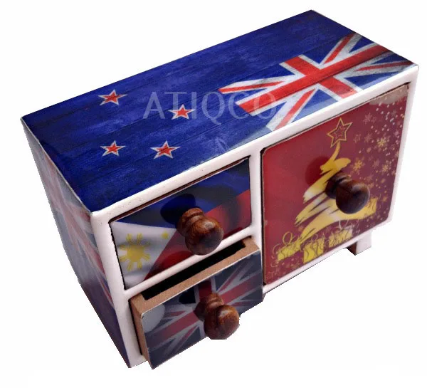 Indian Modern & Latest Design Wooden Painted Drawer Jewelry Chest American Flag Digital Print Latest & Modern Enamel Almirah