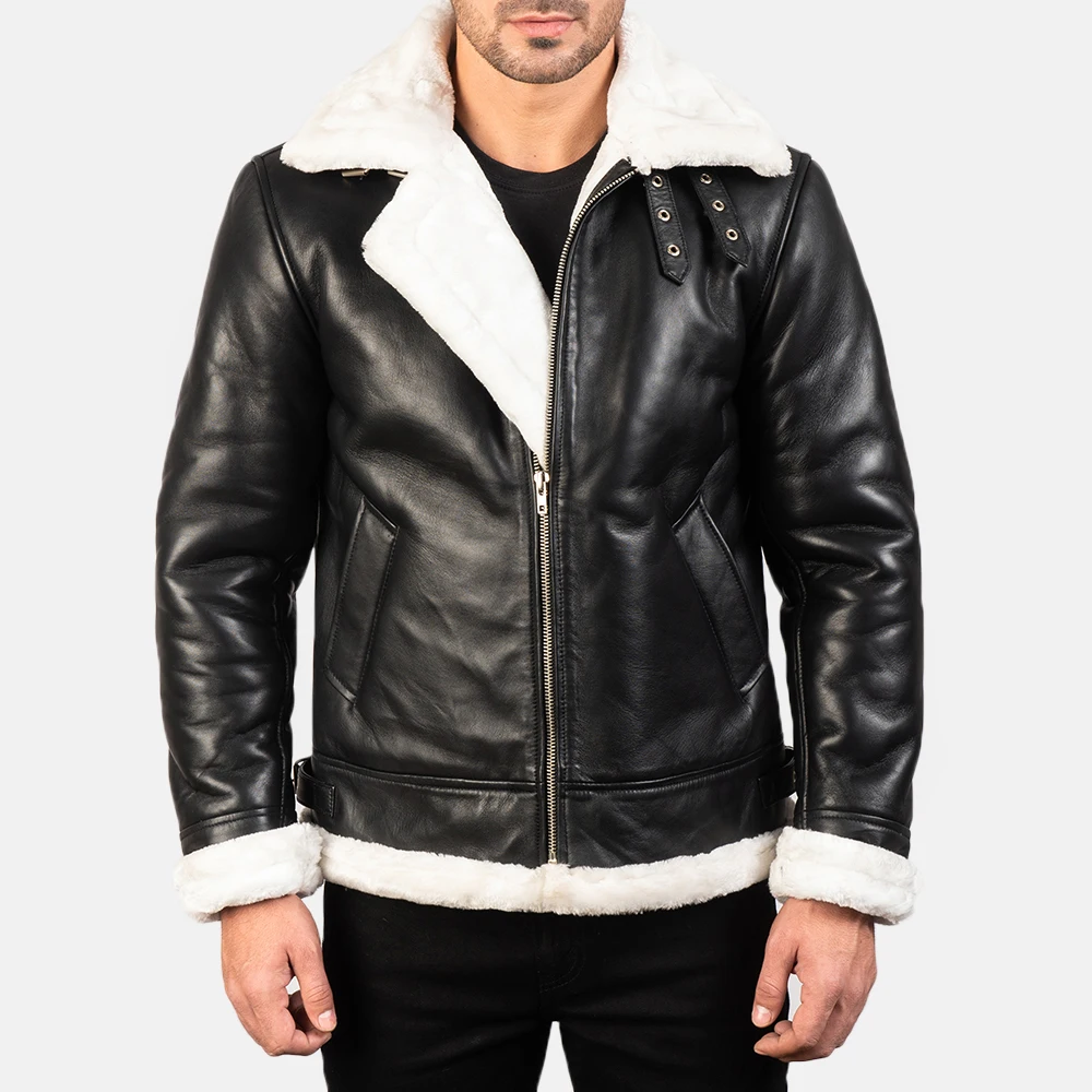 mens black sheepskin flying jacket