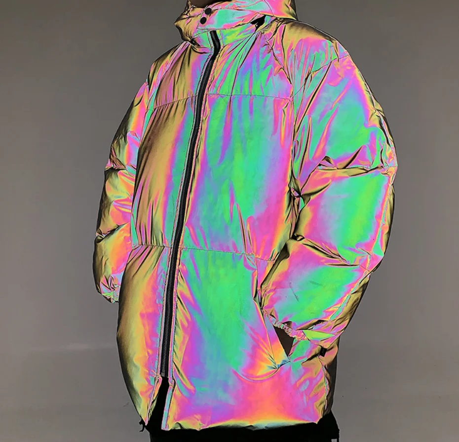 colorful reflective puffer jacket