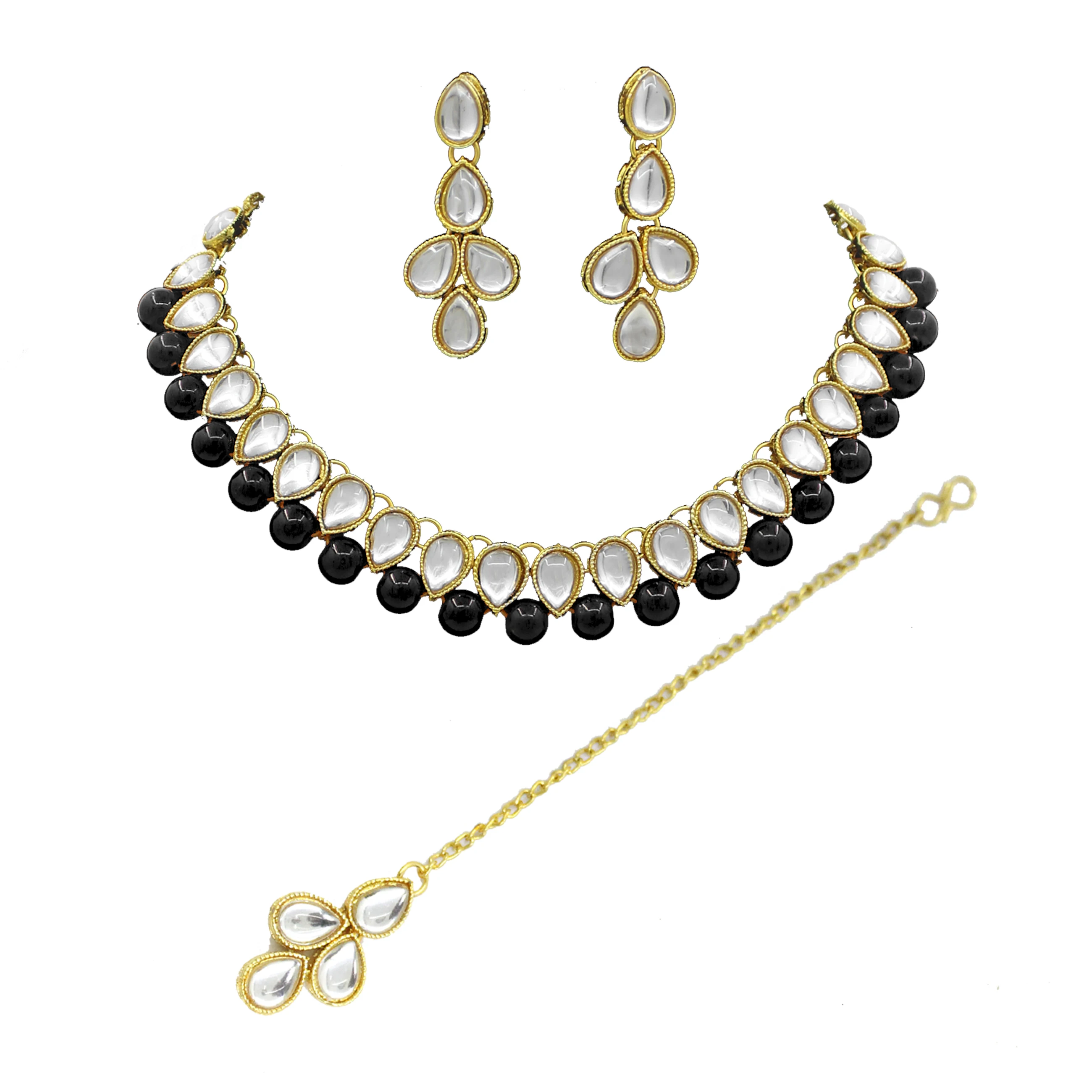 Paan Kundan Beads Choker Necklace Set 