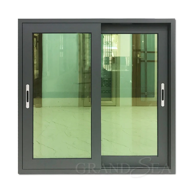 Power Coating Double Glazing Grey Color Aluminum Sliding Window