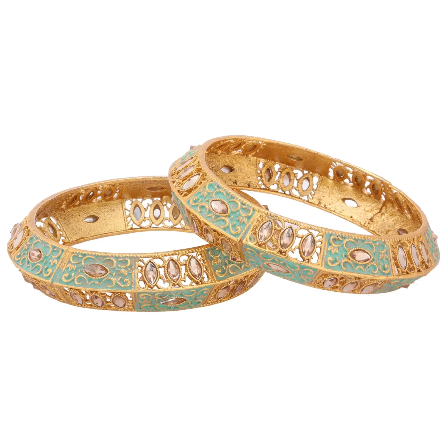 Indian Traditional Bollywood Kundan Gold Plated Bridal Fashion Jewelry Bangles 