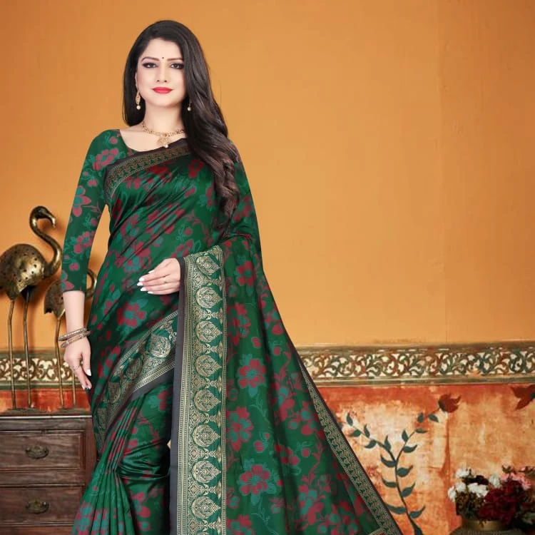 Indian Pakistani Satin Silk Sari Saree Imprimé Numérique Designer Saree Blouse Pièce 