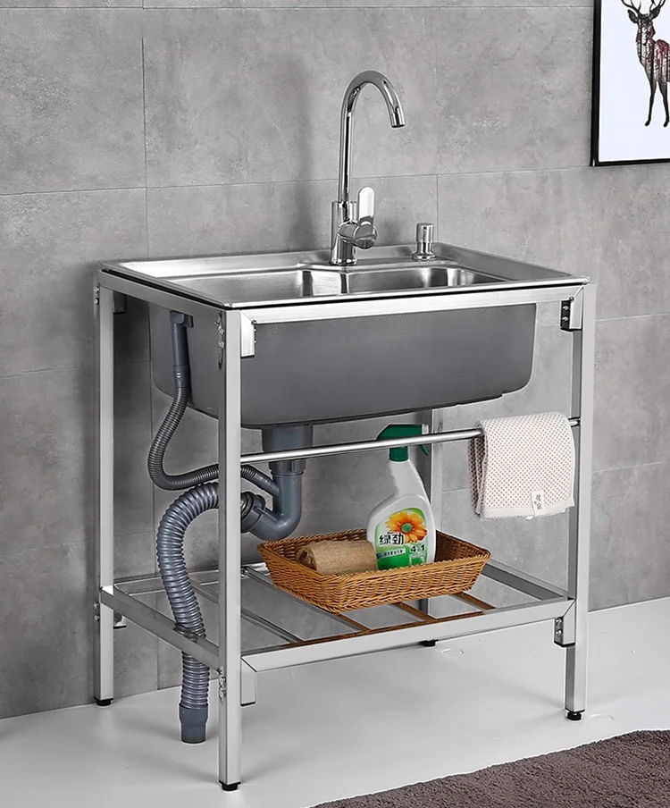 Угловая кухонная раковина из нержавеющей стали садовая с одной чашей и подставкой для коммерческого использования ресторана
