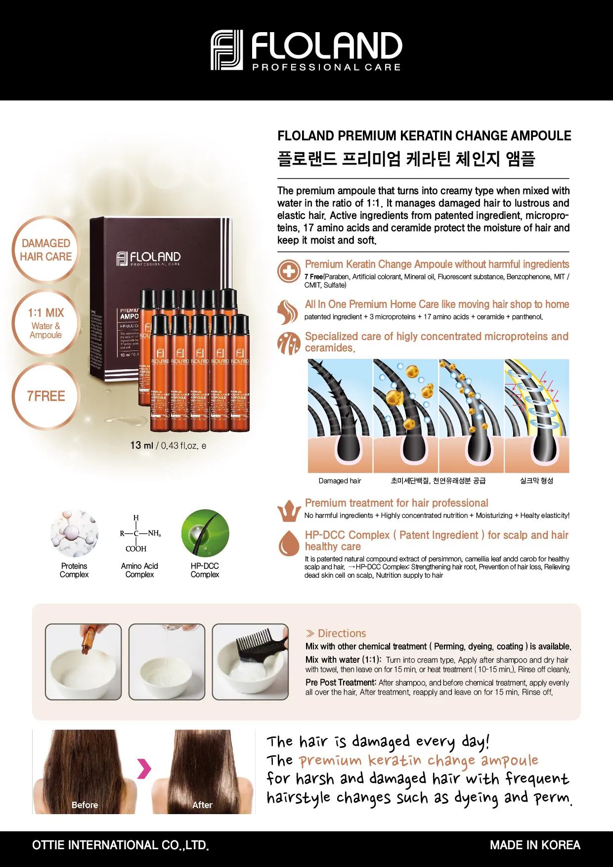 Floland Premium Keratin Change Ampoule Korean Hair Ampoule Hair Treatment Korean Hair Care