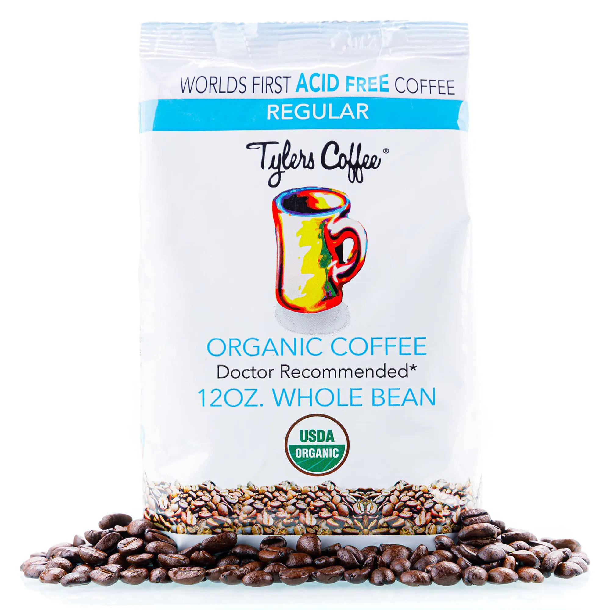 Regular whole bean (12oz bag) Medium Rost, Caffeinated, Box Packaging USDA Organic Certification