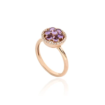 Top Quality Made in Italy Rose and White 18kt Gold Ring with Amethyst and Diamonds for Women