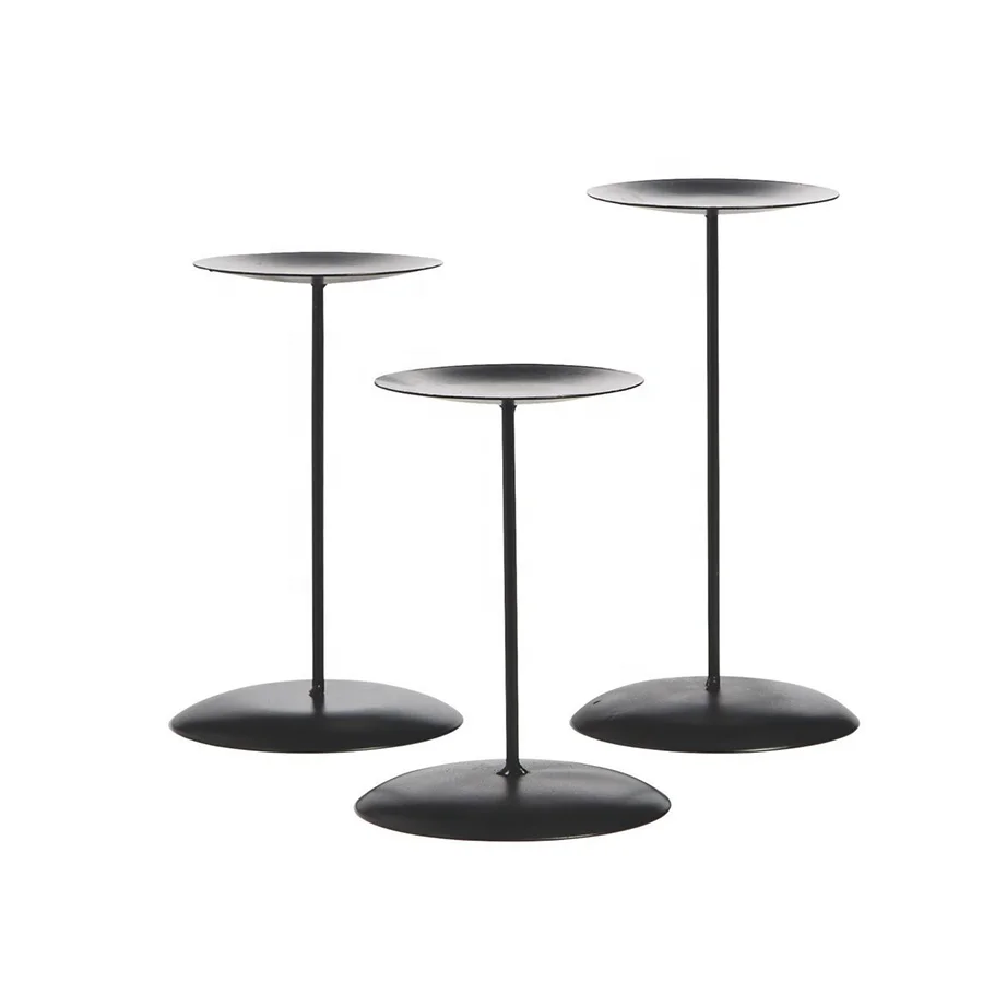 Black Color Candle Holder Set Of 3 Elegant Design Aluminum Casting T