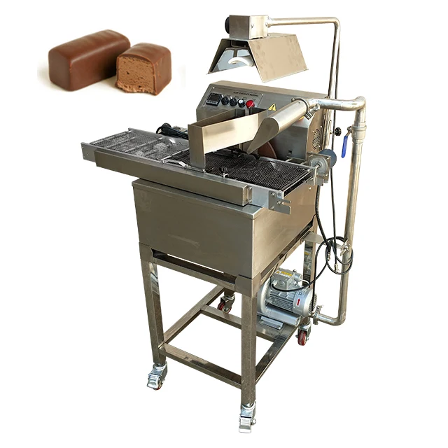 Small Automatic Wafer Enrobing Line Peanut Chocolate Coating Machine With Cooling Tunnel And Nut Spreader