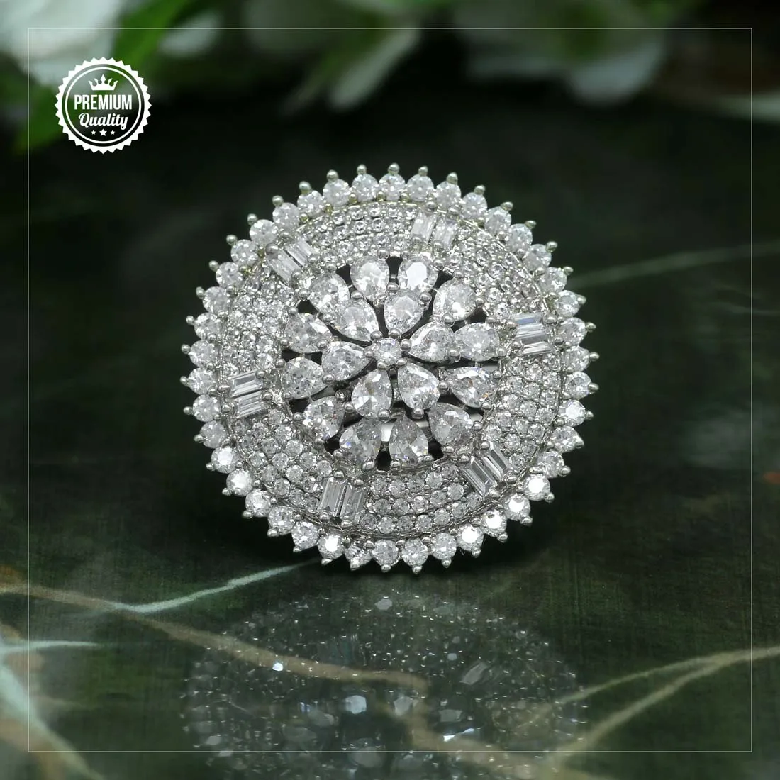 Niharika Floral Baby Pink American Diamond Ring – AG'S