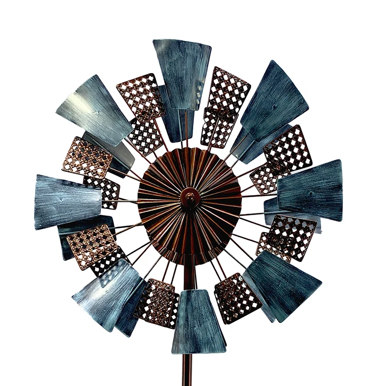 Double-Sided Wrought Iron Windmill Kinetic Garden Trapezoidal Squares Decoration Metal Wind Spinner Yard