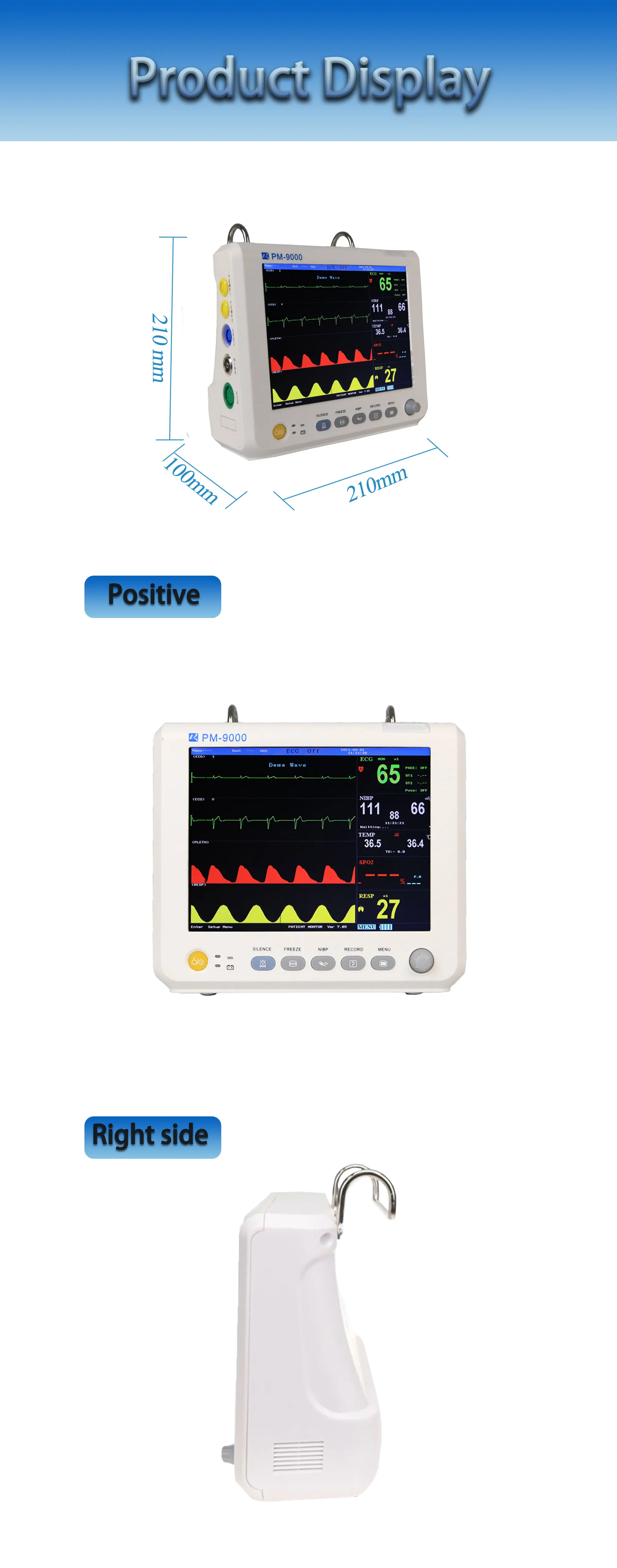 Portable 1.3KG Medical Grade Patient Monitor for Transport with Multi Parameter Monitoring